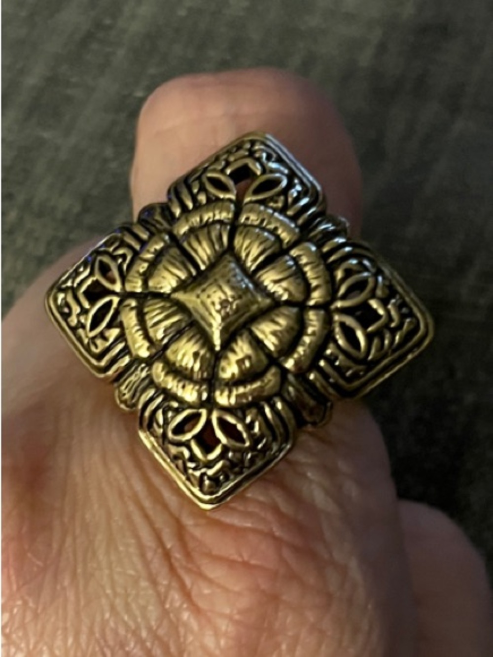 Studio Barse Antique Gold Ornate Floral Square Ring